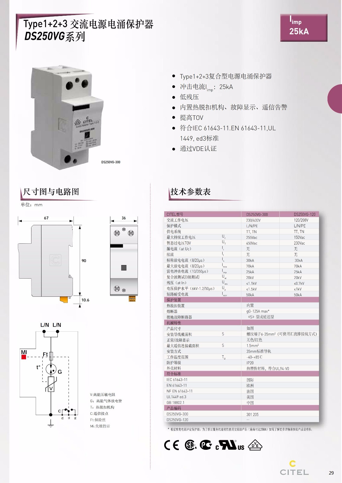 交流防雷器DS215系列電源電涌保護器技術參數(shù)